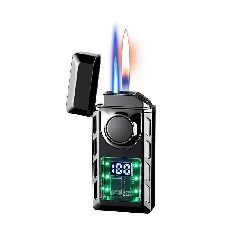 Fashionable Dual Flame Switch Gas Lighter Digital Display Arc Ignition Smart Type-c Rechargeable Lighter Creative Mens GiftC250319