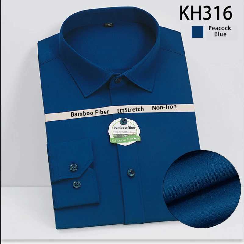 2024 new bamboo fiber elastic mens Camisas four season mens workwear long sleeved shirt white red blue navy blue pink X250324