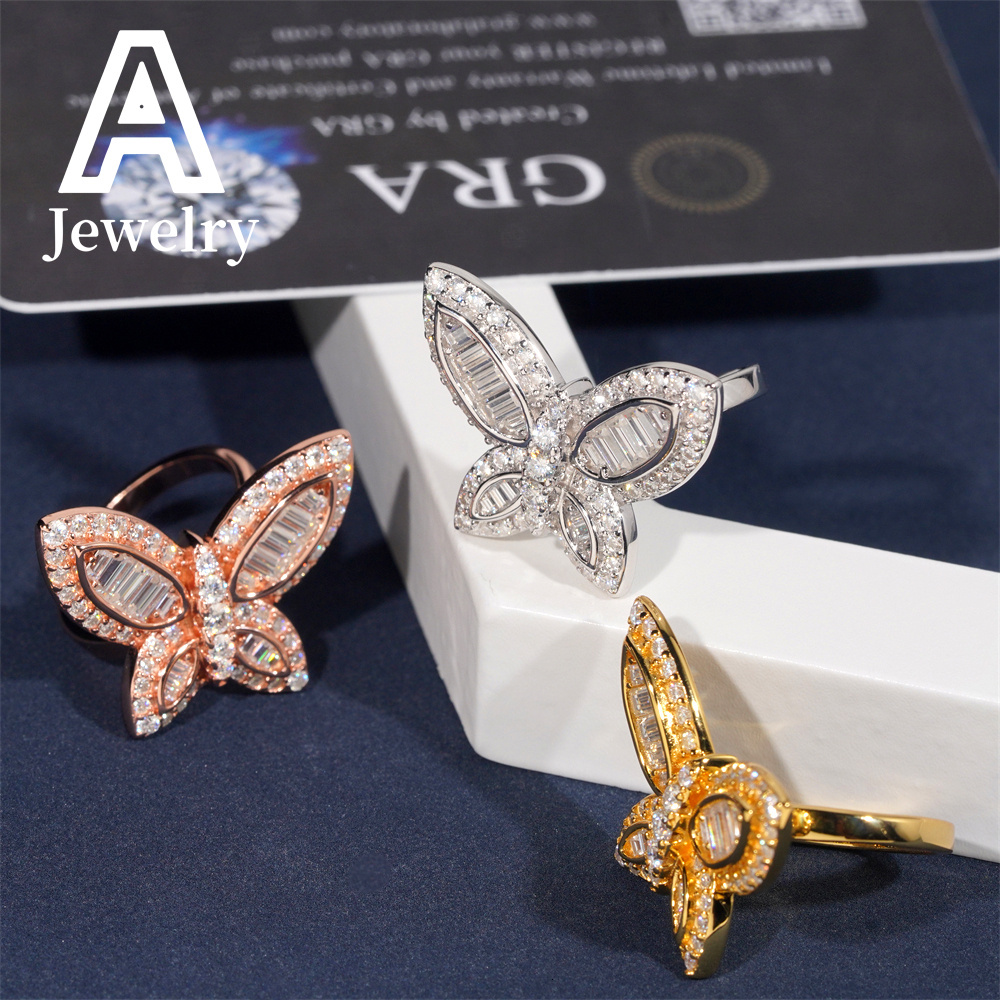 Hip Hop Fine Jewelry Butterfly Ring Moissanite Championship Ring 925 silver rings for Girl Women