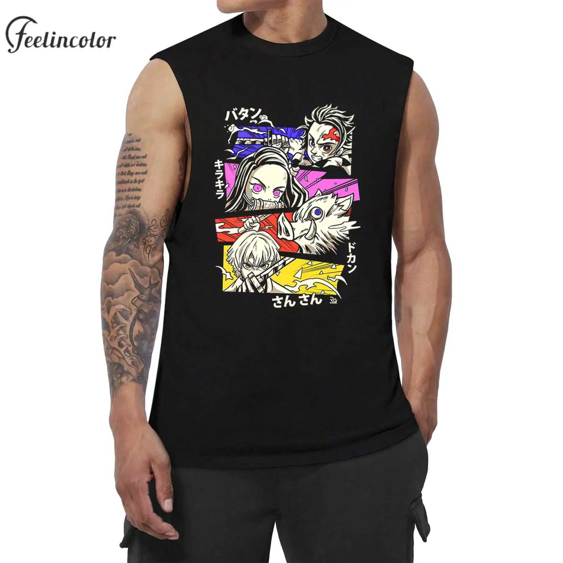 Tanjiro Kamado Mens Graphic Shirt Japanese Anime Printing Tank Top Zenitsu Agatsuma Sleeveless Tee Inosuke Hashibira Streetwear X250324