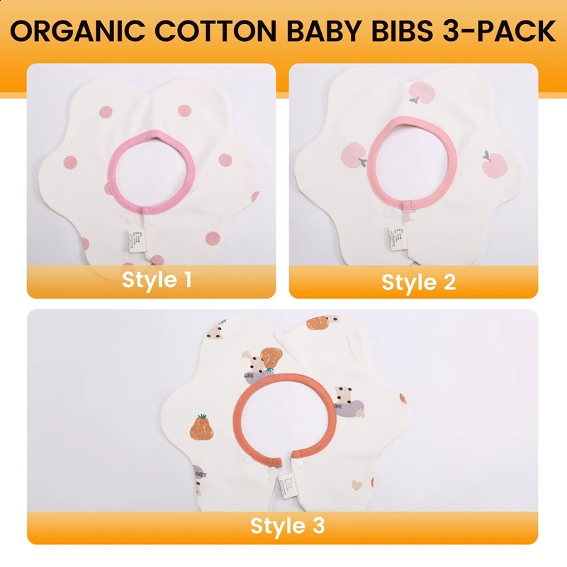 360 ° rotating organic cotton baby bib 3 packs adjustable plain bib for teeth and drip neutral style 250324