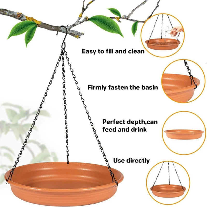 Hanging bird bathtub feeding tray platform feeder drinking bowl outdoor patio parrot tree decoration 250320