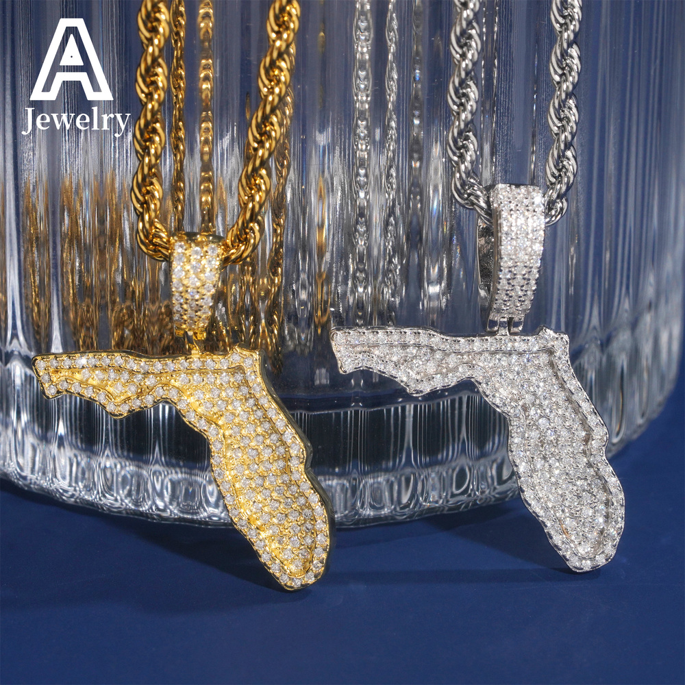 Custom map Pendant Hip Hop fashion jewelry Moissanite Pendant 925 sterling silver vvs Moissanite hot sale