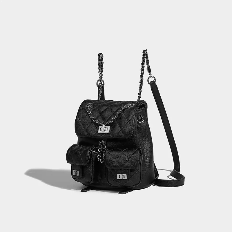Backpack diamond pattern fashionable multi pocket high-end chain bag handbag womens leather youth backpack 250318