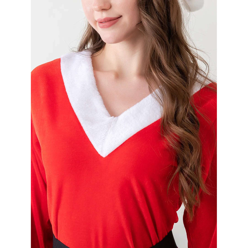 Adult Women's v-neck Christmas Costume (Cap Skirt Belt + Boot Covers) quantity