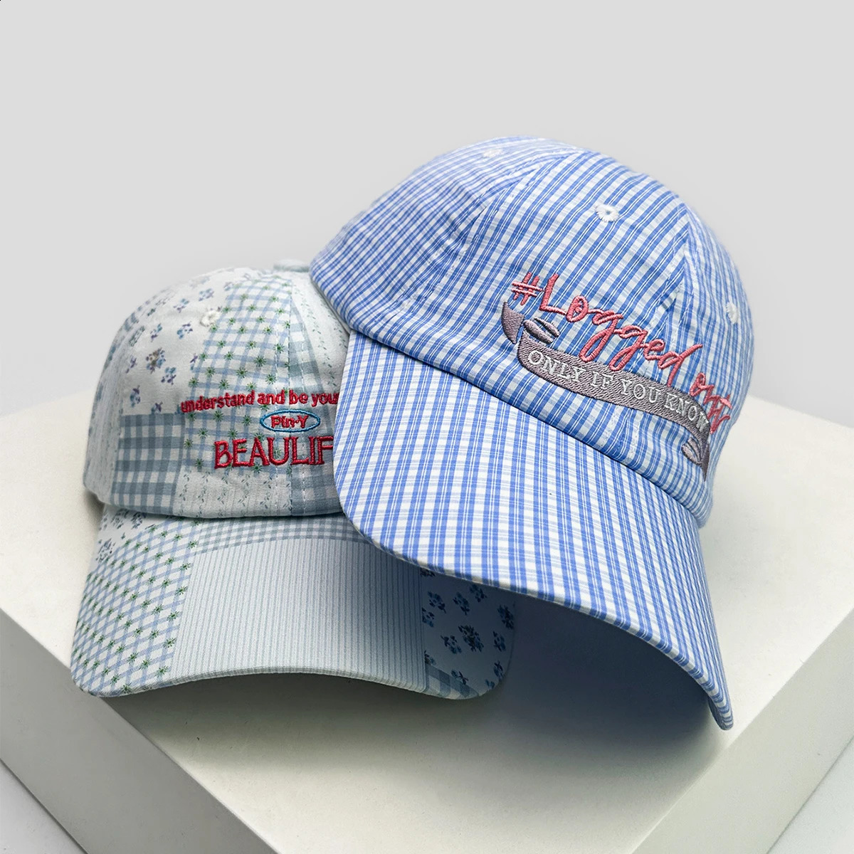 Plaid Letter Embroidery Floral Baseball Hats Breathable Unisex Sweet Sunshade Korean Versatile Peaked Caps Fashion Outdoor 250321