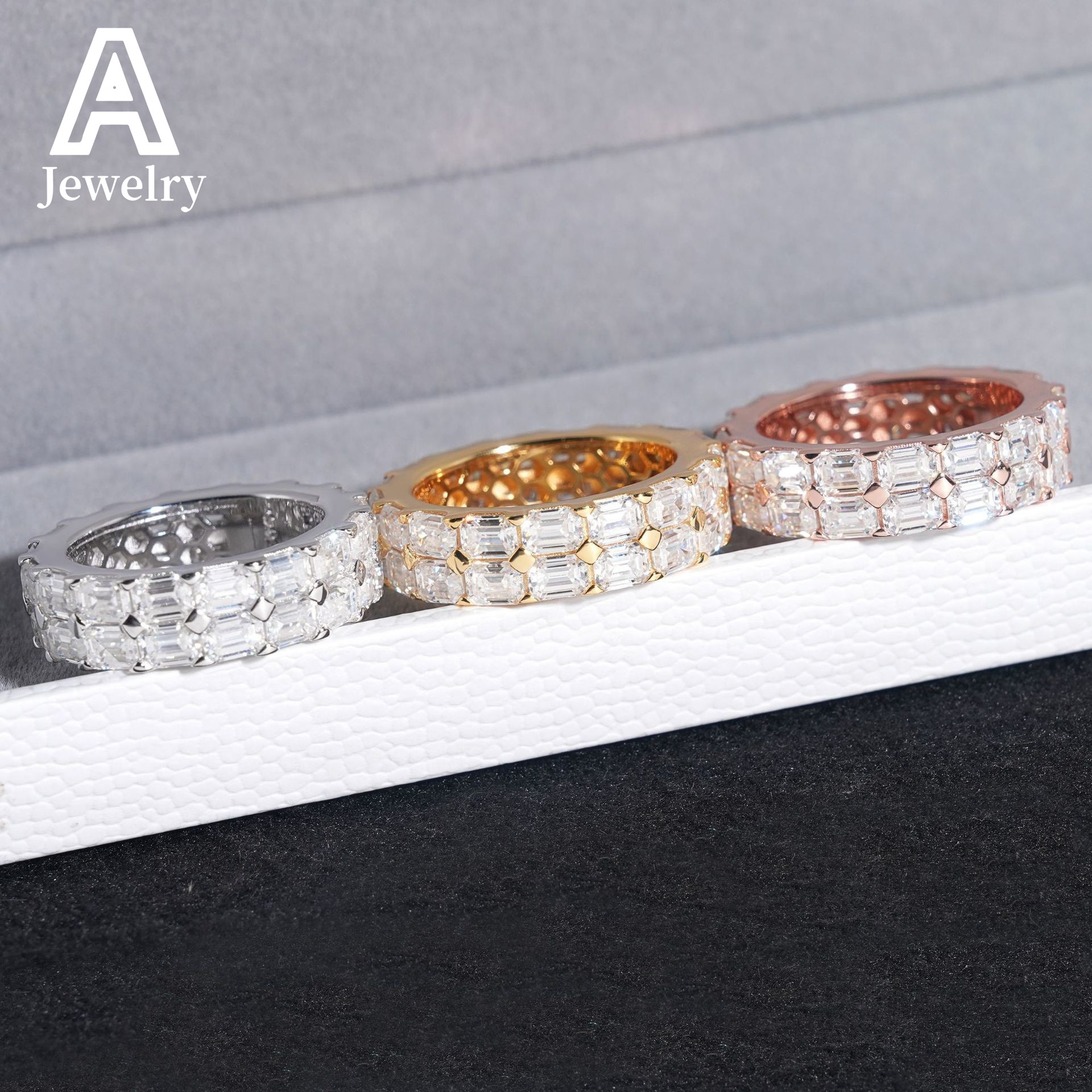 European and American fashion Jewelry Ring Double row 925 sterling silver Moissamite jewelry engagement diamond Hip Hop trend ri