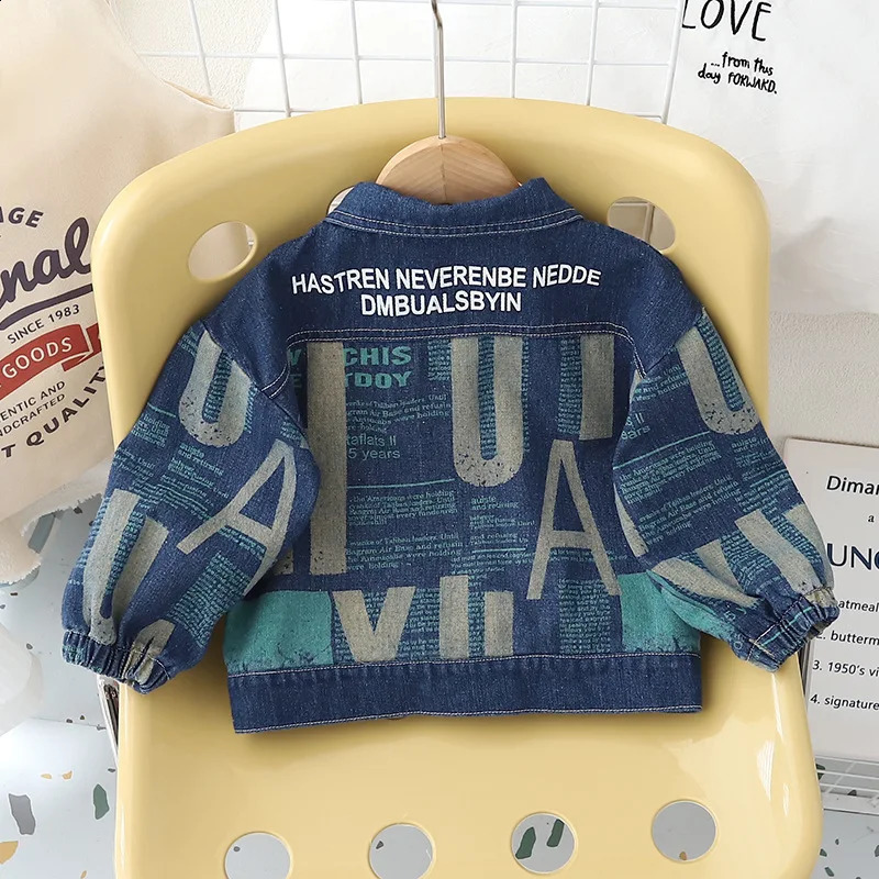 Baby denim jacket boys letter button lapel jacket spring autumn girls solid color retro fashion casual jacket 12M-6 years 250324