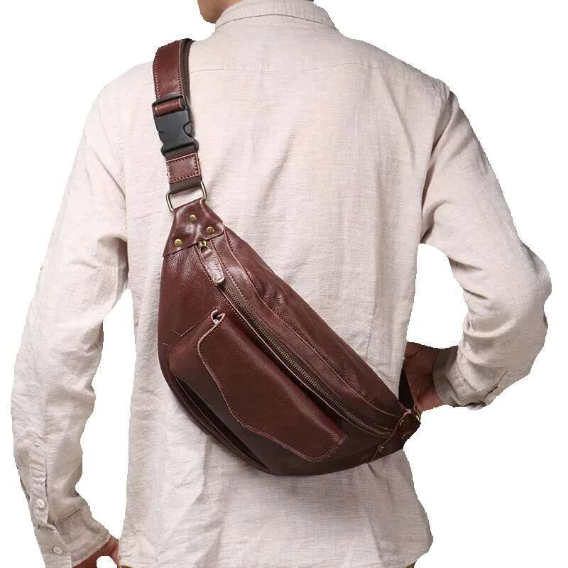 LUOKIR Retro Men's Chest Vegetable Tanned Leather Casual Crossbody Bag, Cowhide Shoulder Bag