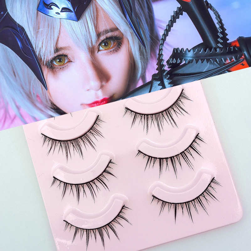 Little devil fake eyelashes cos black stem 5 pairs Barbie cute sister natural thick eyelashes for stage makeup W250324
