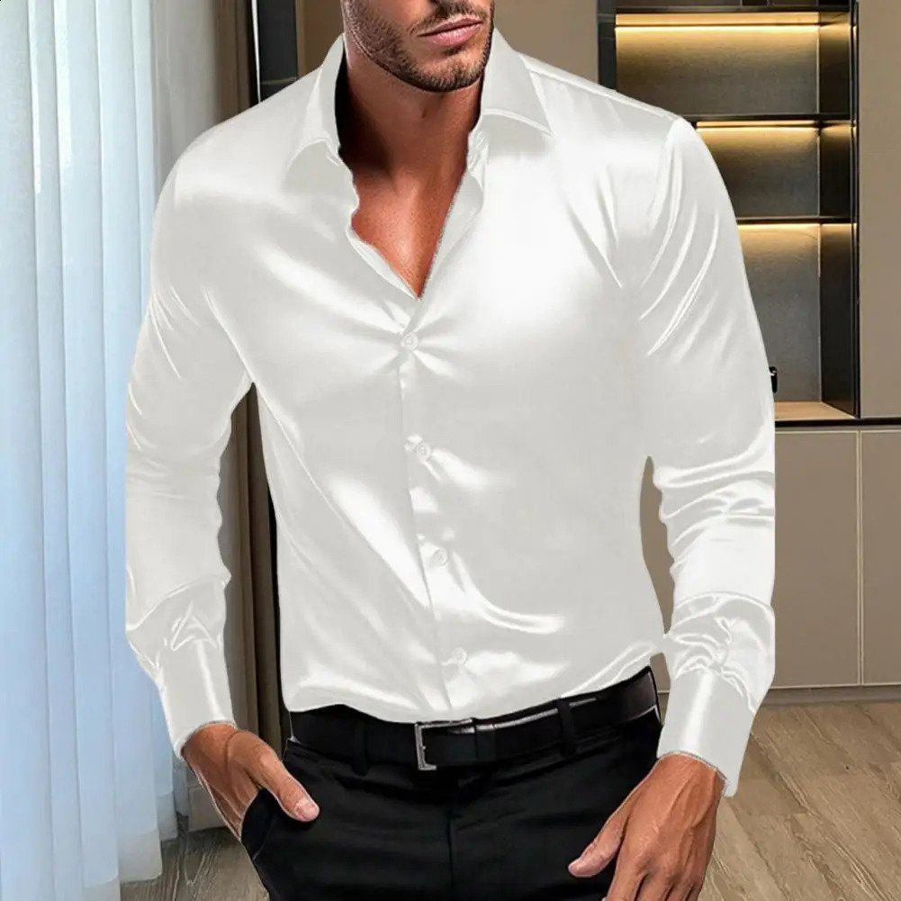Summer Mens Shirt Long Sleeve Shirt Party Evening Dress Holiday Top T-shirt Silk Red Golden Ceremony Top 250319