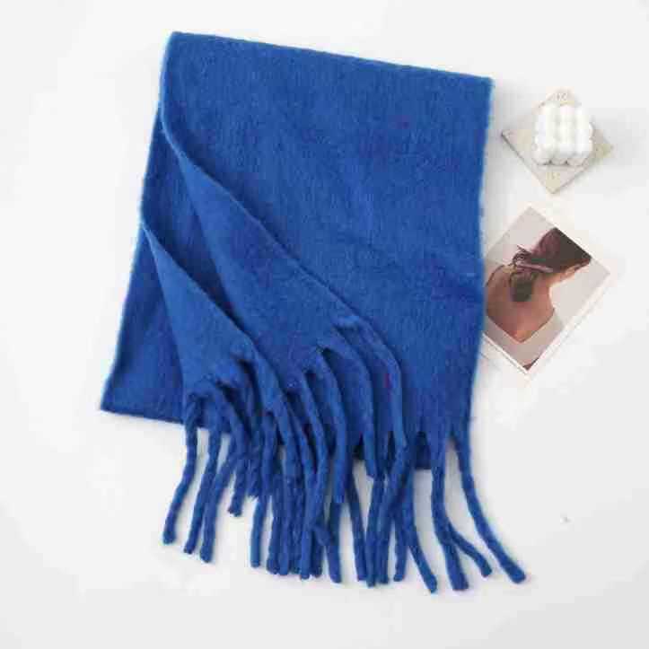 K216 Cross-border popular all-match mohair solid color scarf for women winter thickened simple warm enlarged shawl neck wholesale