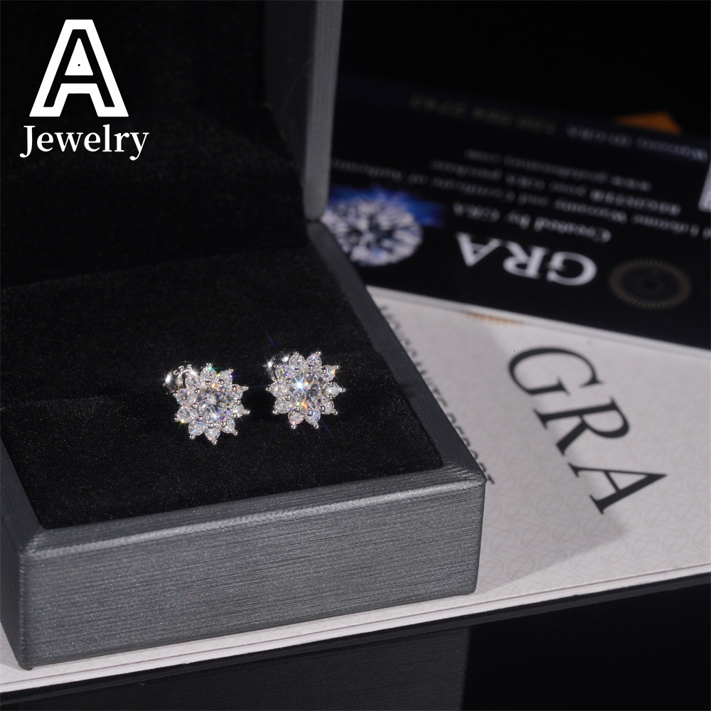 Pass Diamond Tester Fashionable Luxurious Sun Flower Earrings 925 Silver Cluster Blue Green Moissanite Stud Earrings