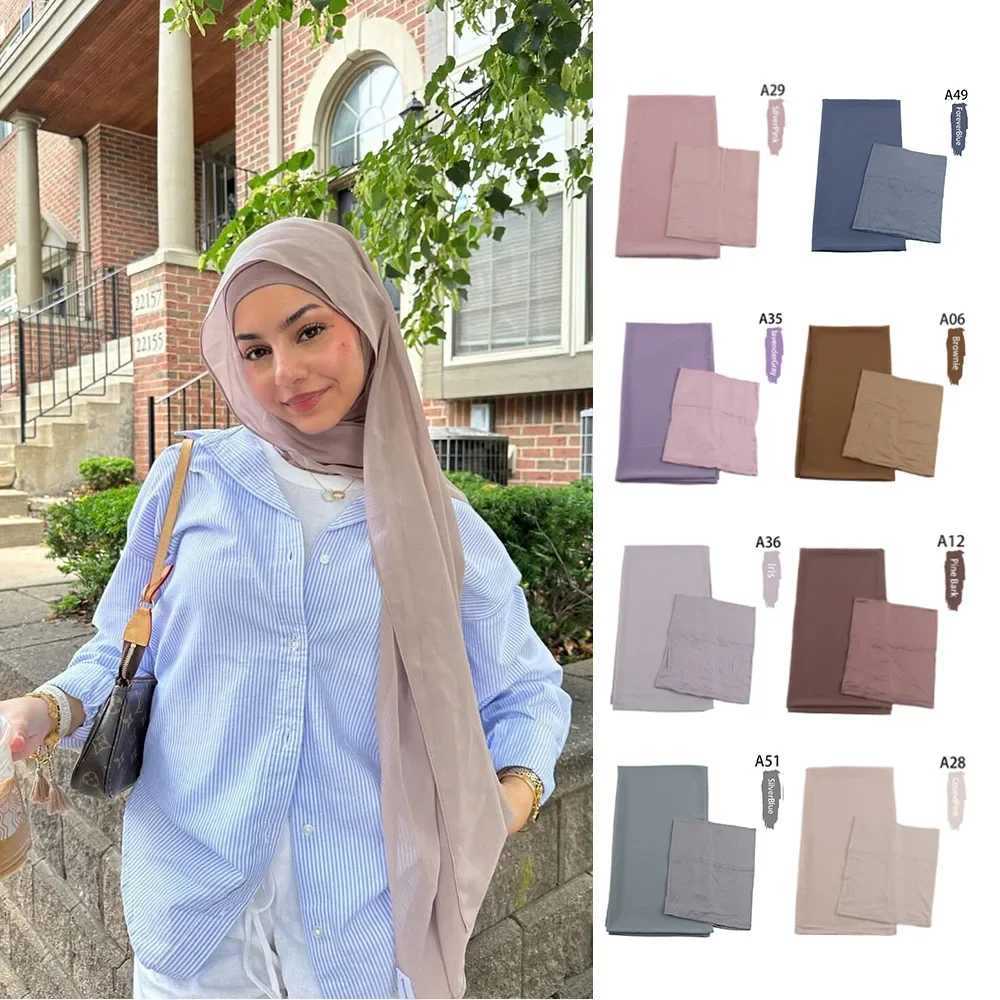 Chiffon headscarf with matching inner hat set Muslim headscarf scarf chiffon shawl scarf X250324