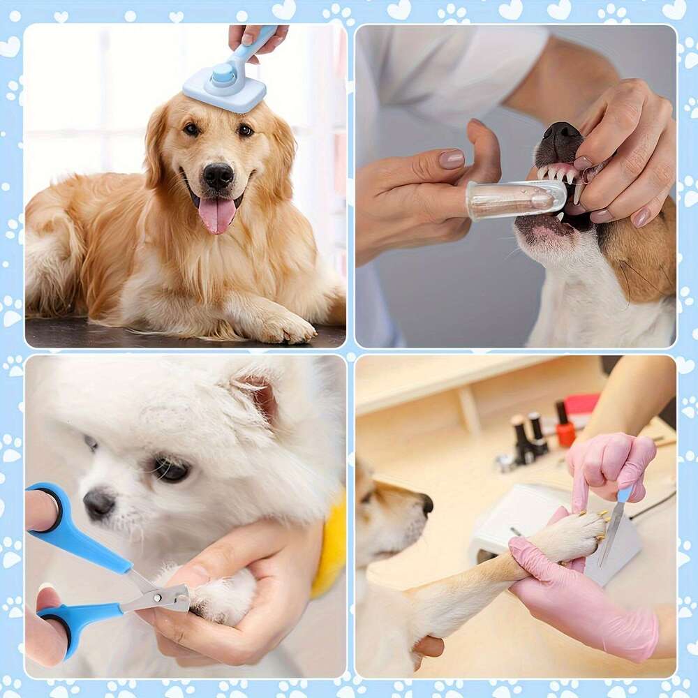 DHpet 8-in-1 Complete Pet Grooming Set - Brushes, Scissors, Toothbrushes for Dogs & More