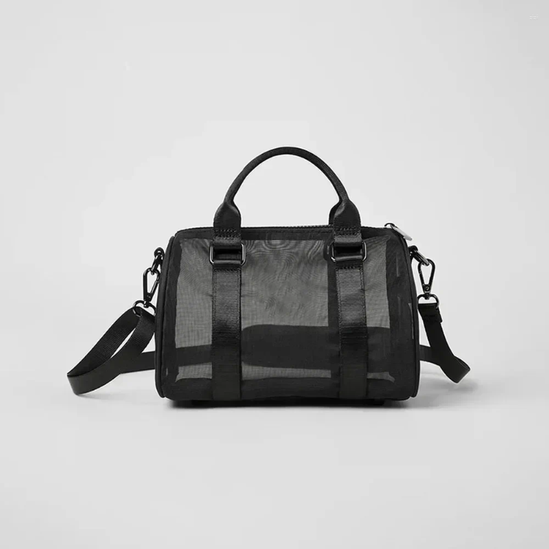 Duffel Bags AL Women's Mini Sheer Duffle Trend Genuine Mesh Surface Shoulder Bag Zipper Handheld Crossbody Small
