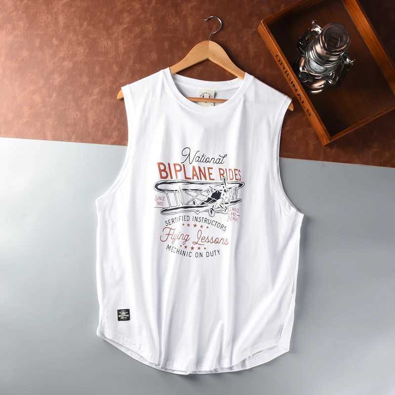 Summer New American Retro Sleeveless O-neck Letter Printed T-shirt Mens Fashion 100% Cotton Washed Casual Sports Tank Top X2503241
