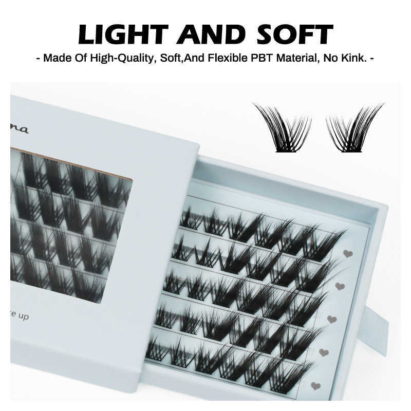 NATUHANA False Eyelash Segmented Thick Black Stem Slant Flying Style Self Grafted False Eyelash W250324