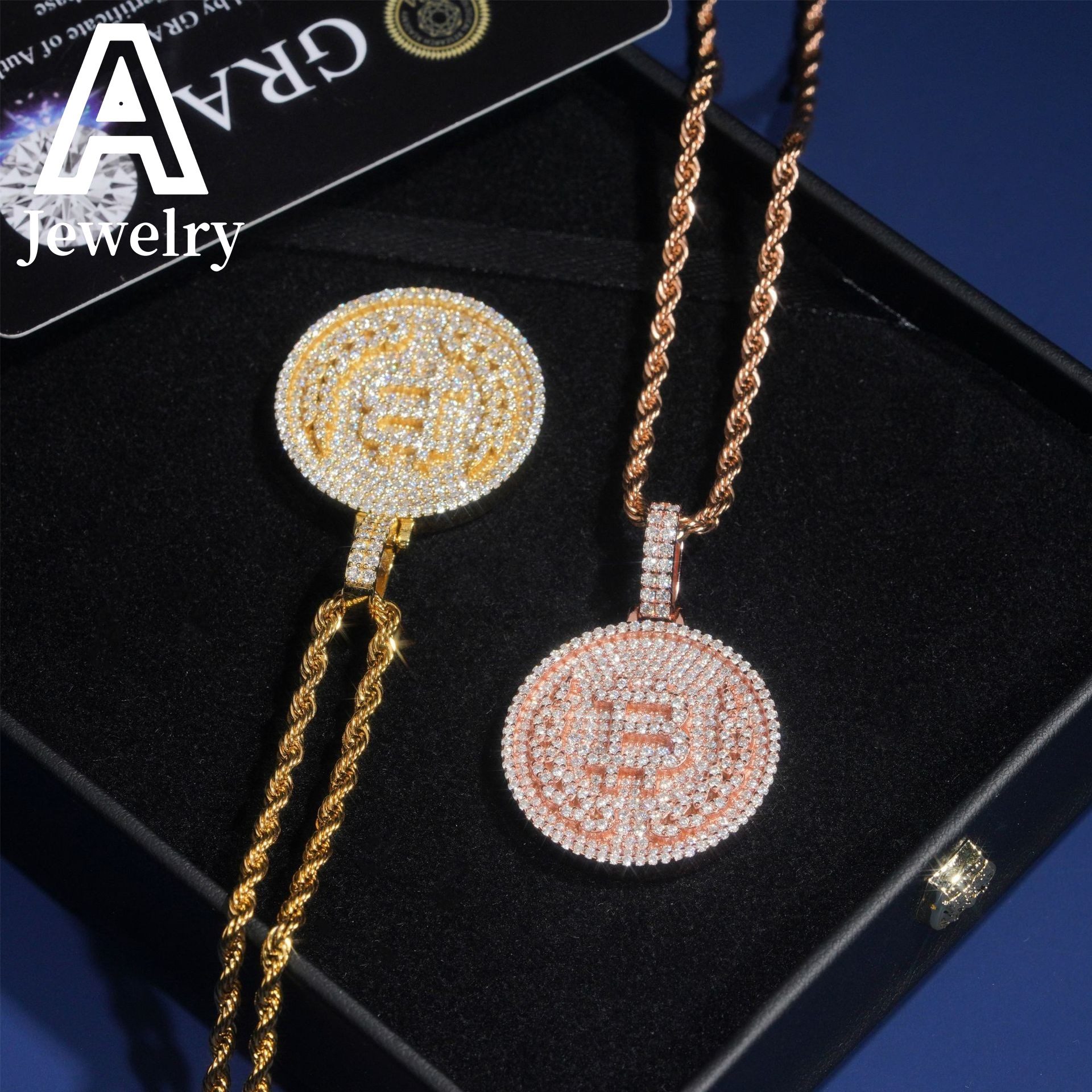 Iced out jewelry sterling silver B coin moissanite pendant custom design mioissanite pendants