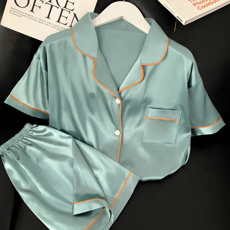 Ice Silk Cool Home Clothes Womens Pajamas High Quality Cardigan Short Sleeve Shorts Summer Pajamas Set for Women Nightwear 250321