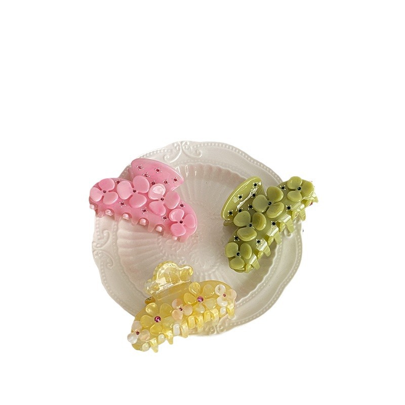 Heavy Acetate Flower Series Small Fresh Medium Acetate Stereoscopic Flowers Colorful Diamonds Hair Grip Female Long Hair Clips