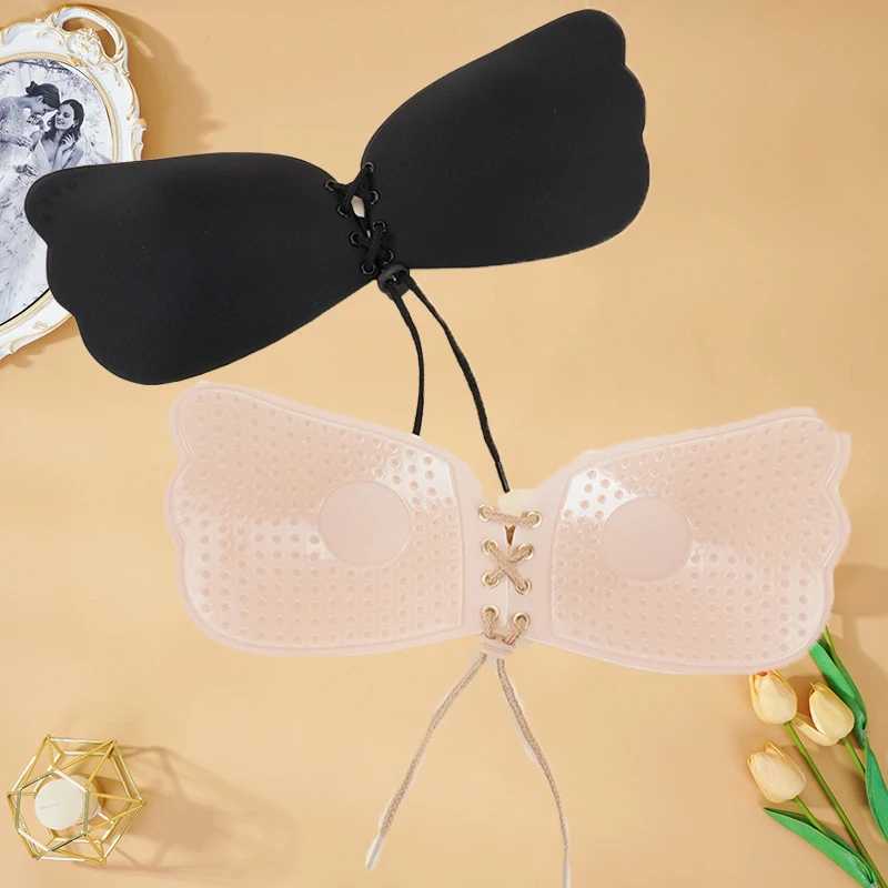 Womens self-adhesive strapless bandage black solid bra womens sticky silicone push up invisible womens underwear sexy braXJ250324