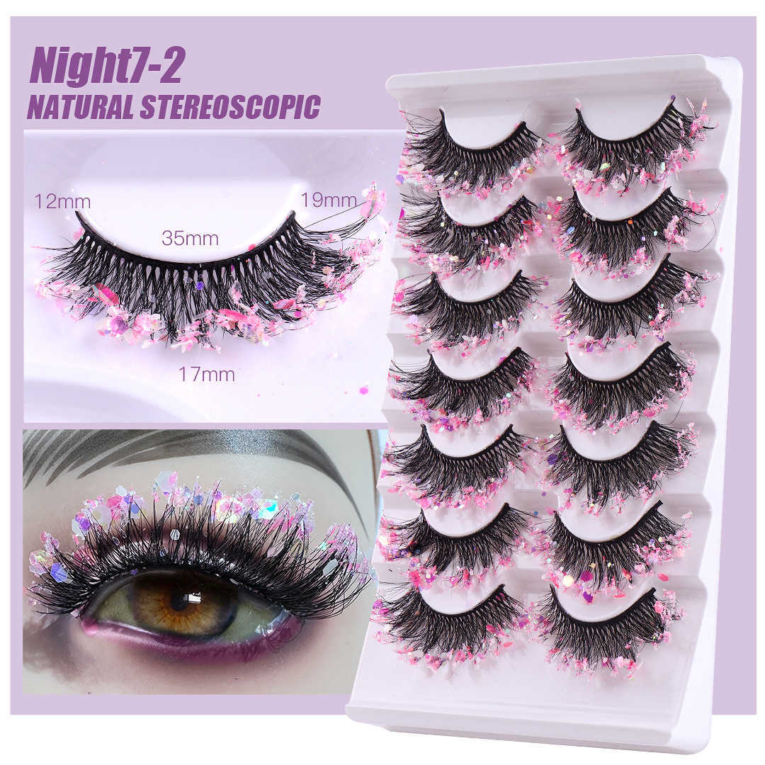 New chemical fiber sequins false eyelashes luminous stage performance thick curling eyelash W250324