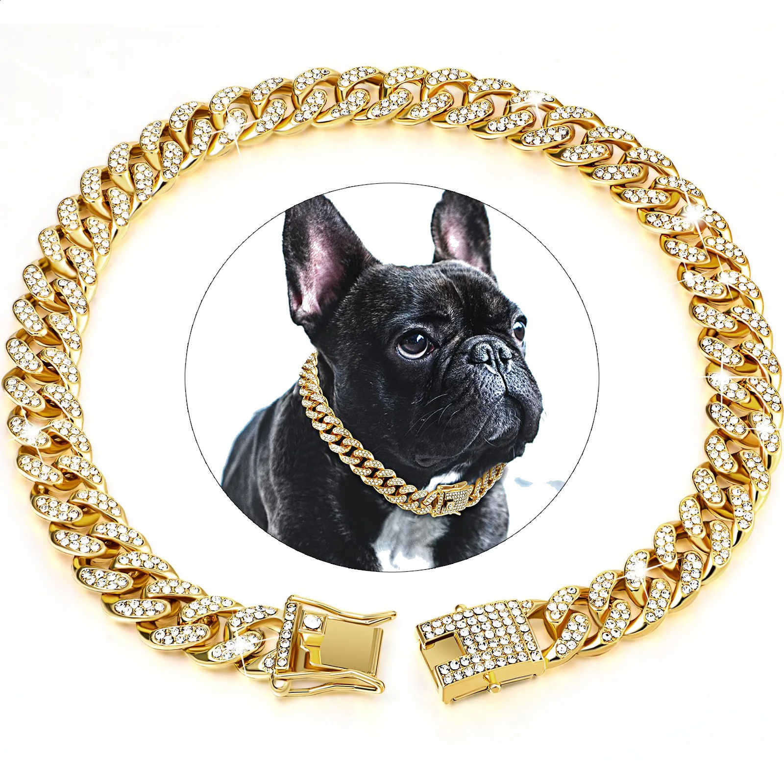 Dog Chain Diamond Cuban Collar Walking Metal Chain Collar with n Secure Buckle Pet Cat Cuban Collar Jewelry Accessories 250320