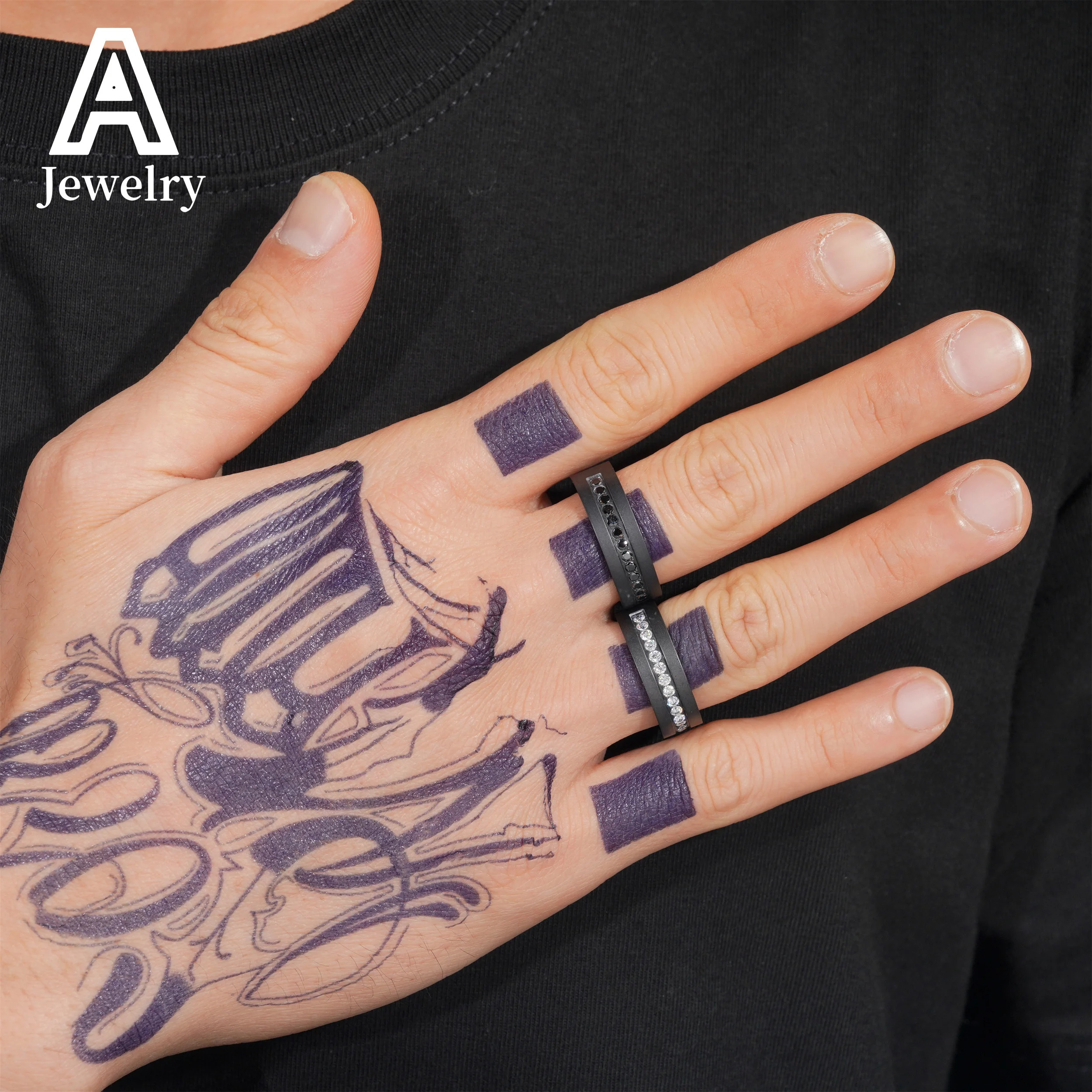 European and American fashion new style stainless steel Moissanite 8/10# Hip Hop rapper trend ring jewelry