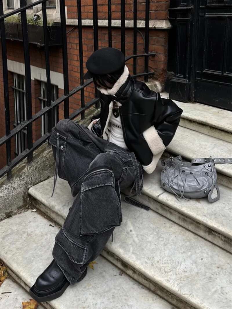 Women's Black Gothic Baggy Cargo Jeans Haruku Oversize Denim Trousers Y2k 90S Vintage 2000S Emo Jean Pants Trashy Clothes 2024