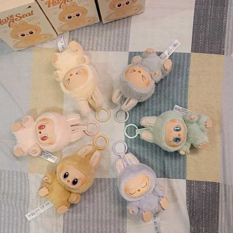 New Arrival Labubu comes with a seat and Macaron vinyl doll backpack decoration pendant for surprise blind box girls mysterious gifts T250324
