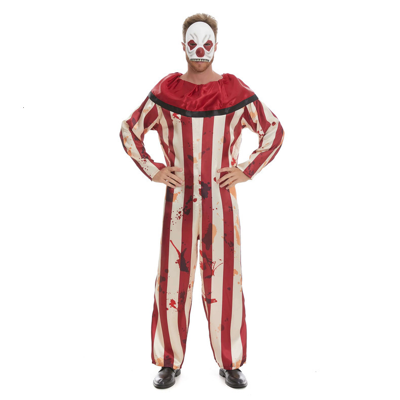 Scary Adult Clown Two-Piece Set with Jumpsuit and Matching Mask - Code Y18405 quantity