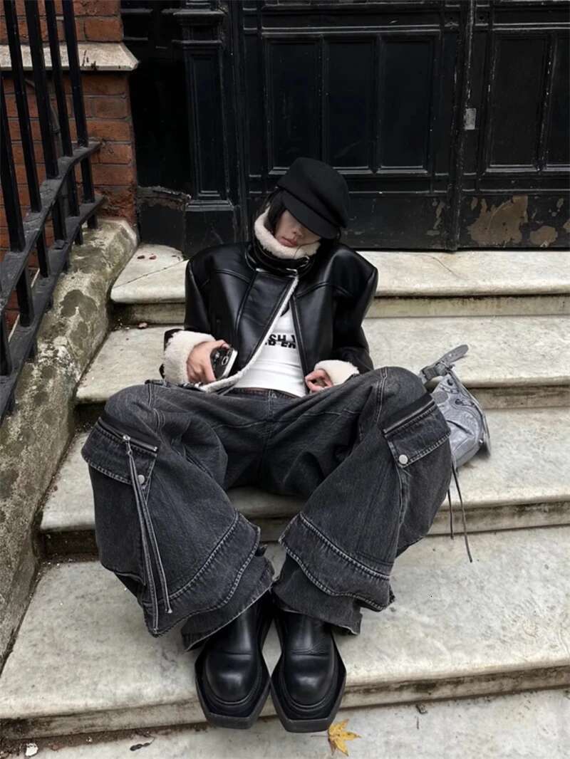 Women's Black Gothic Baggy Cargo Jeans Haruku Oversize Denim Trousers Y2k 90S Vintage 2000S Emo Jean Pants Trashy Clothes 2024