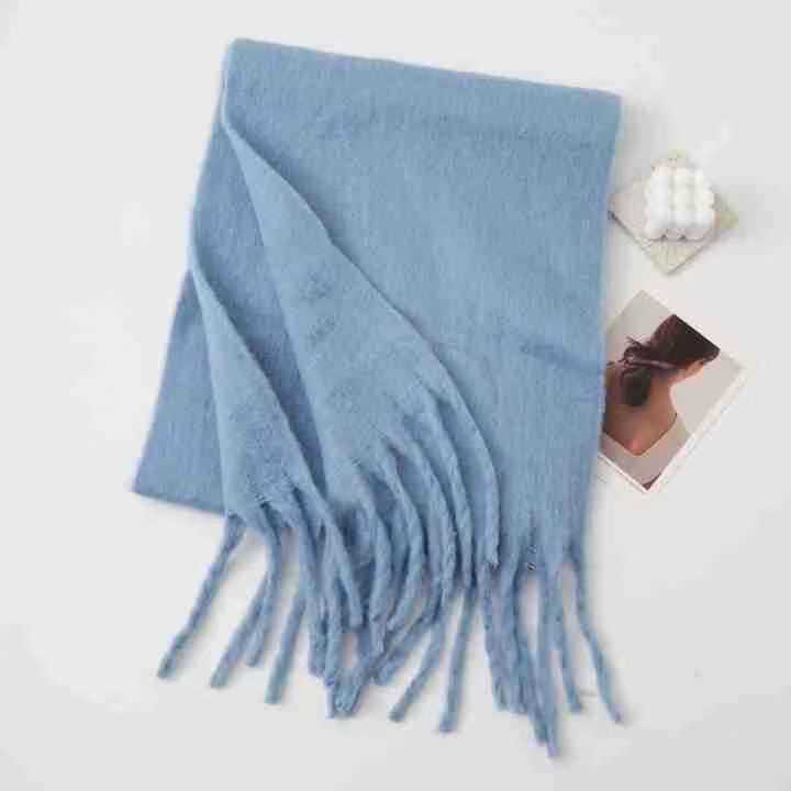 K216 Cross-border popular all-match mohair solid color scarf for women winter thickened simple warm enlarged shawl neck wholesale
