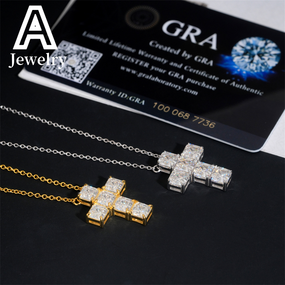 Pass diamond Fine Hip Hop Jewelry Iced Out Assher Cut Pendant 925 Silver VVS Moissanite Cross Pendant For Men Women