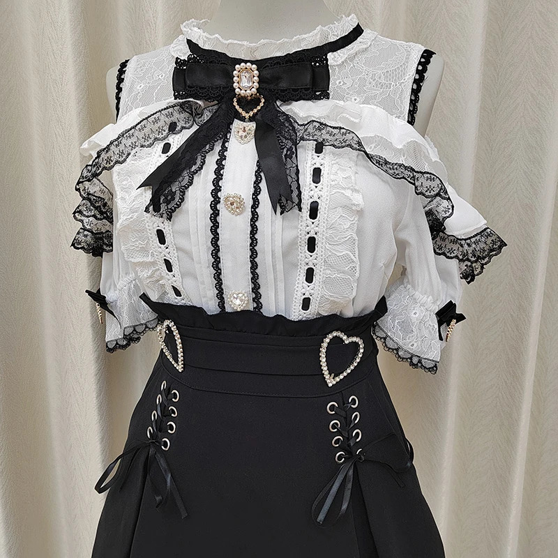 Kawaii womens shirt Lolita Y2K cute Japanese style Jirai Kei shirt elegant long sleeved sweet top casual aesthetic shirt 250322