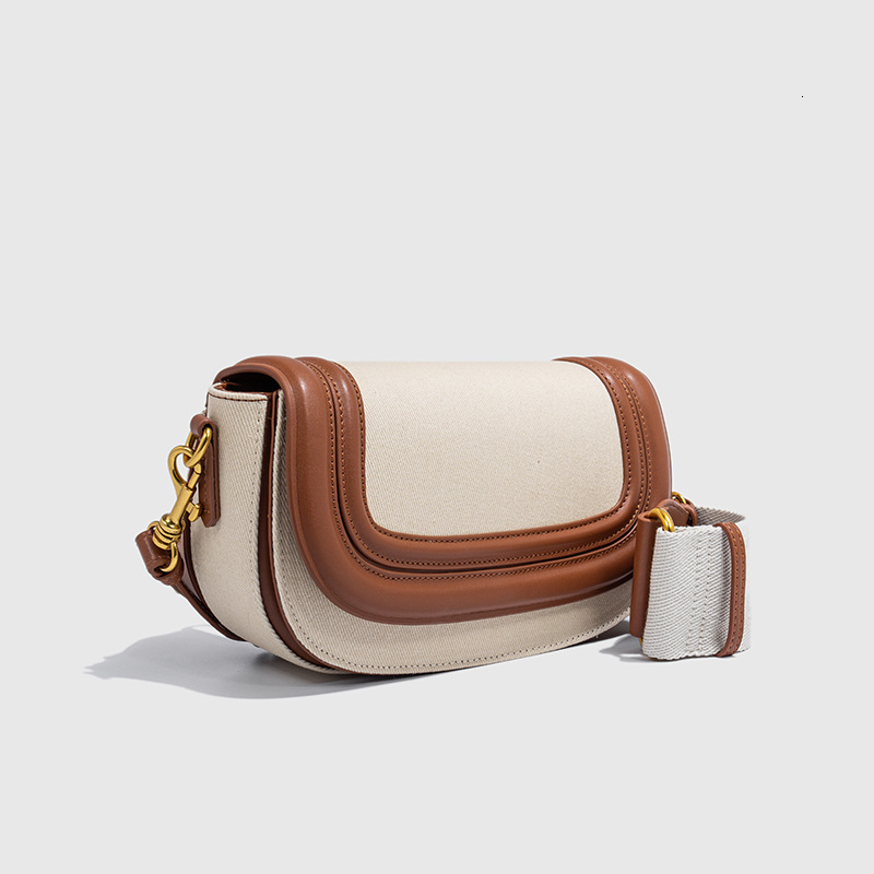 Saddle New Women S Fashionable And Versatile Broadband Contrasting Canvas Bag Single Shoulder Crossbody Bag