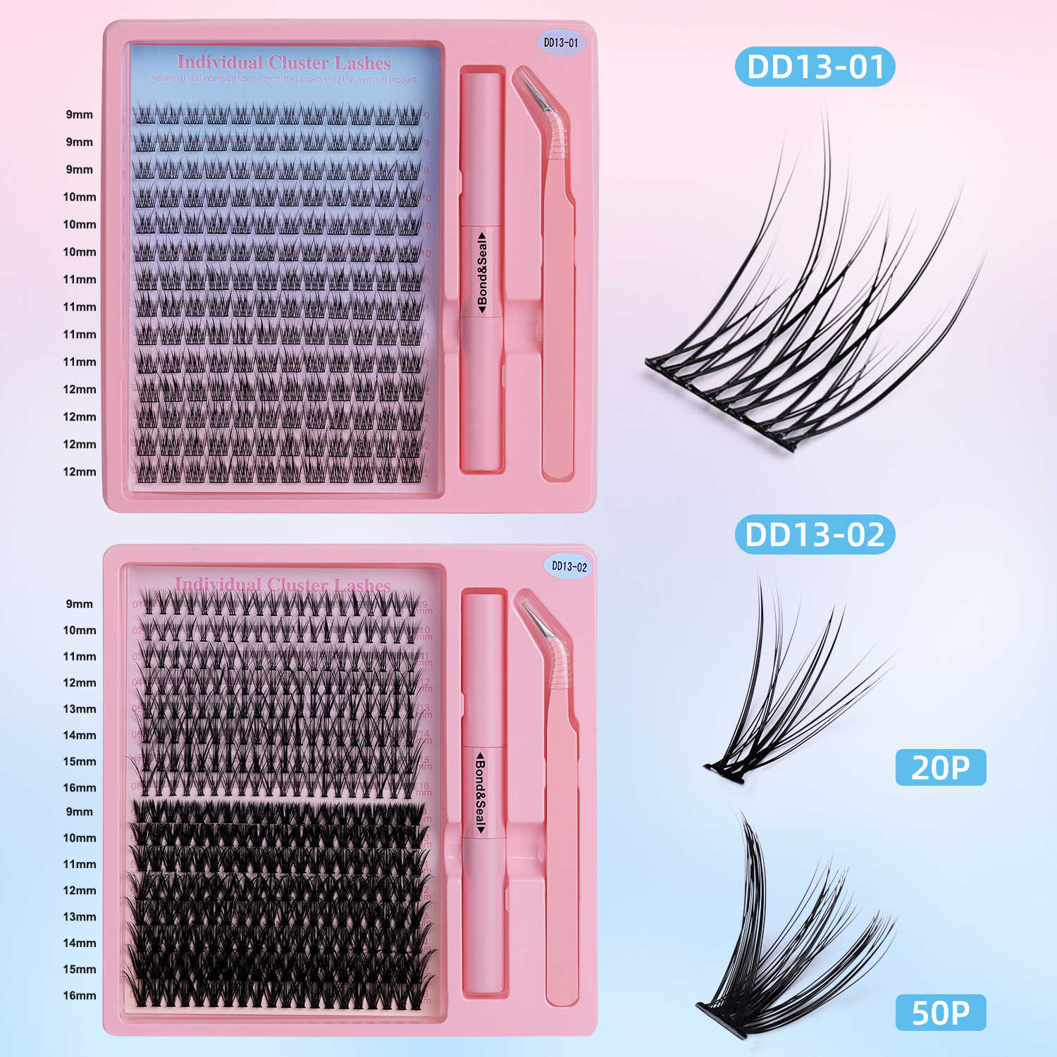 False eyelash extension set with segmented thick eyelashes W250324