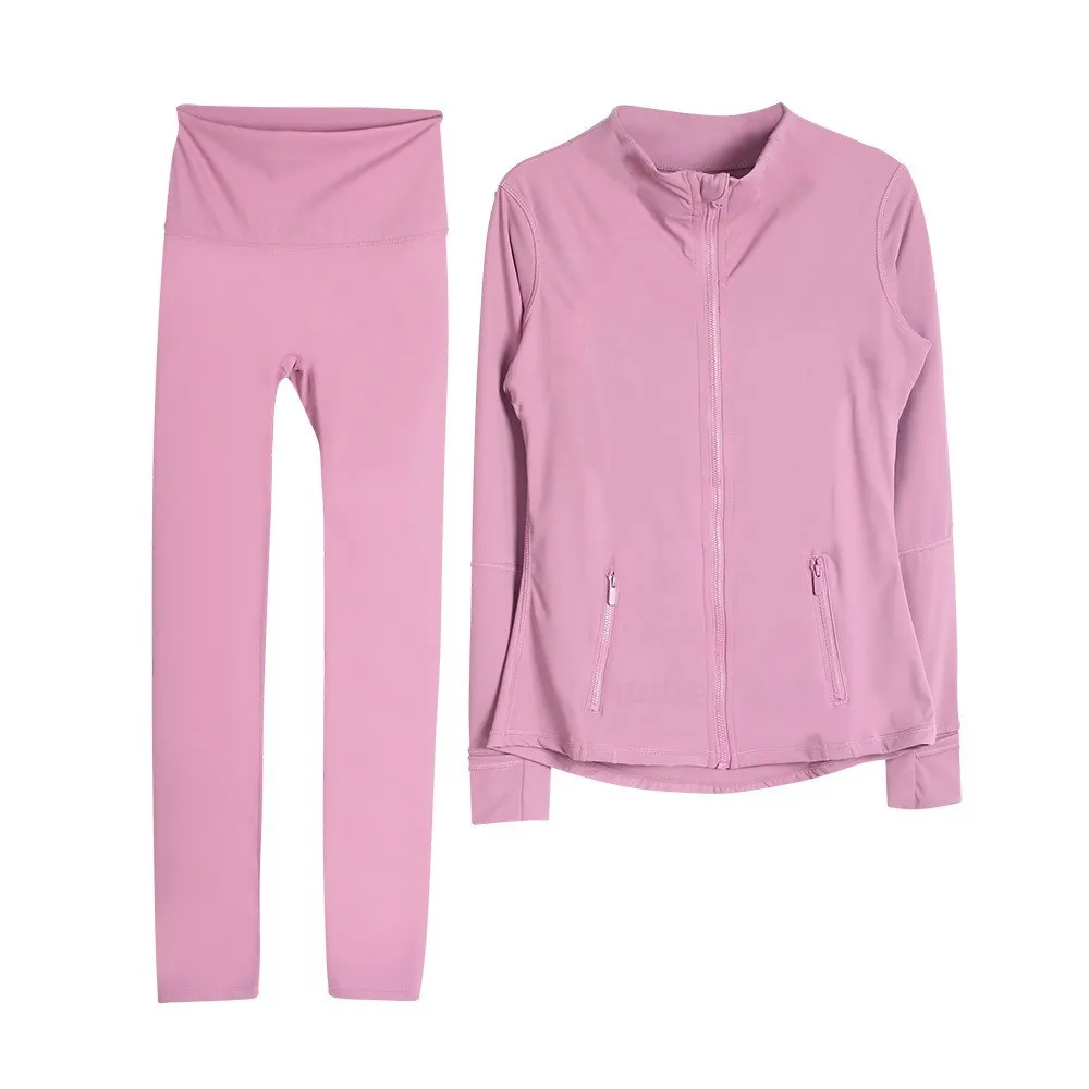 New Set Gym Set And Designer Yoga Jacket Workout Elastic Waist Leggings Fiess Quick Dry Fiess Activewear Sweatshirt Zip Up Sportwear Hot Sell