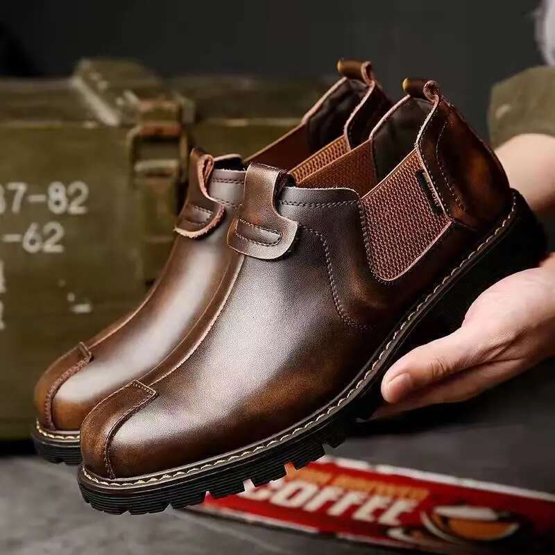 Genuine Leather Men's High Quality Working Boots Brand Designer Men Casual Shoes British Style Ankle Botas para hombre