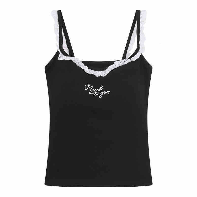 2025 New Sweet And Spicy BM Style Lace Designer Vest Outdoor Black Fungus Edge Blue Strap Vest Beach Sexy Chest Cushion Waist Slimming Bottom Skincare