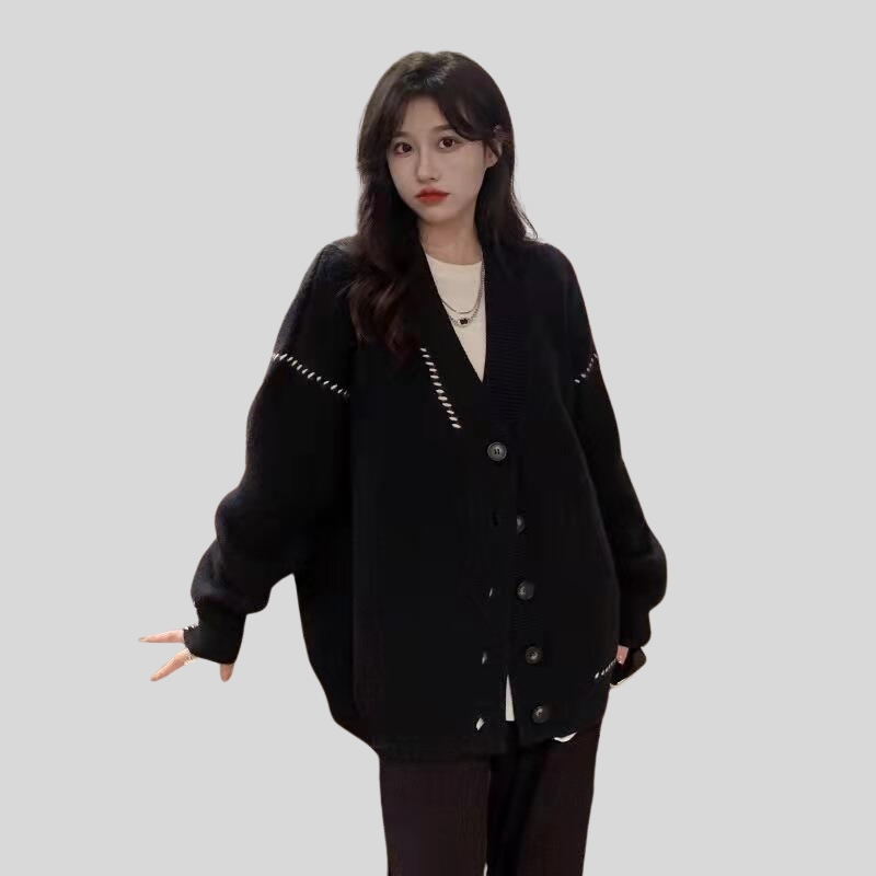 Sweater women wear v-neck knitted sweater in autumn and winter to keep warm, loose and versatile college style chic cardigan, early autumn coat tide