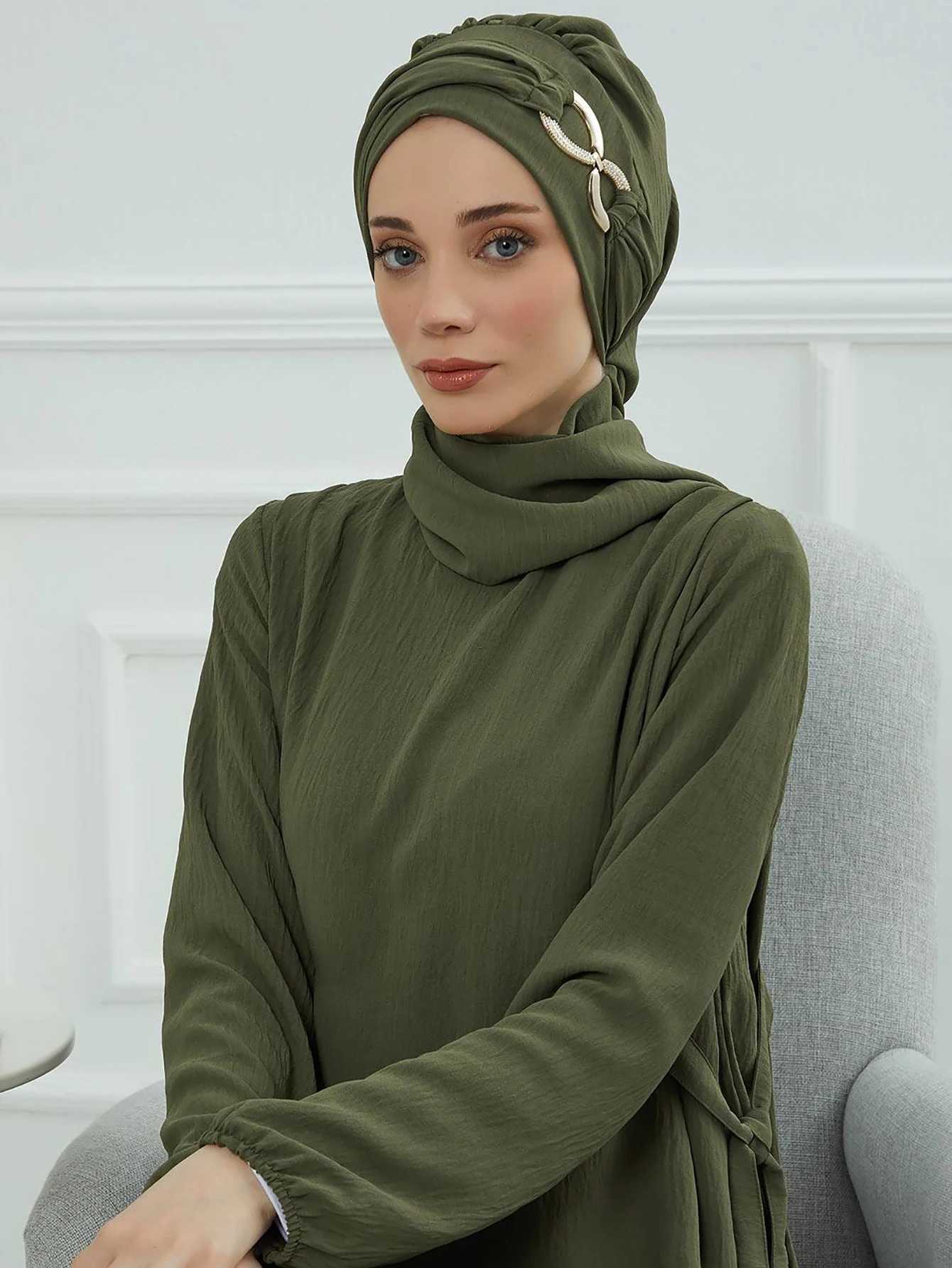 Instant Turban Scarf Turbans Headscarf Wen wear with unique accessories metal buckle design X250324