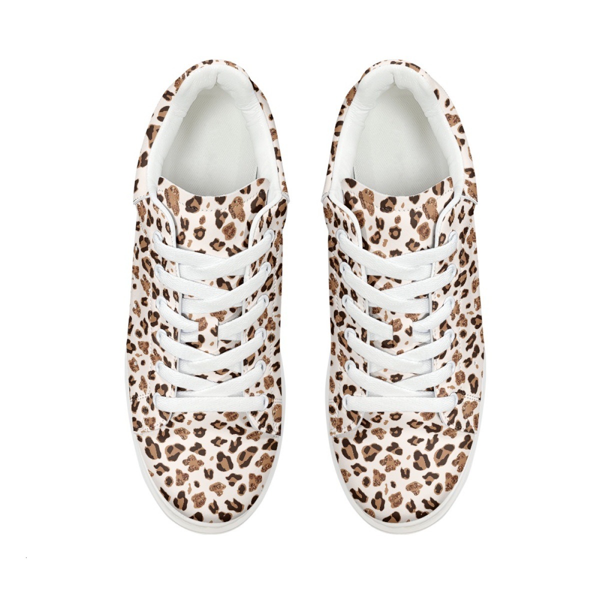 2025 New Sponge Cake Hollow Board Gold Leopard Pattern Thick Bottom Single Designer Fashion Casual Sports Women's Shoes White