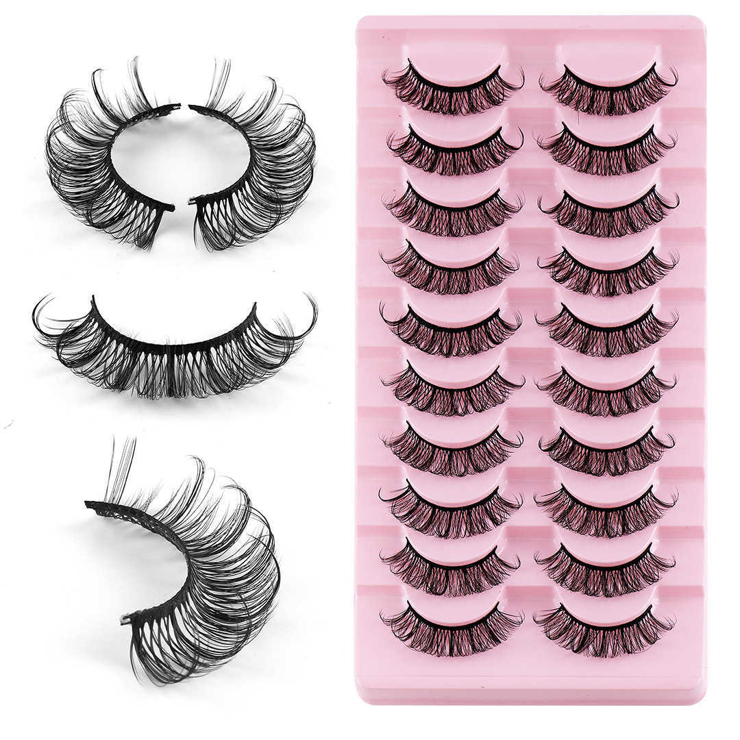 New DD Synthetic Fiber Russian Curl False Eyelash 10 Pair Set Thick Natural Grafted Eyelash W250324