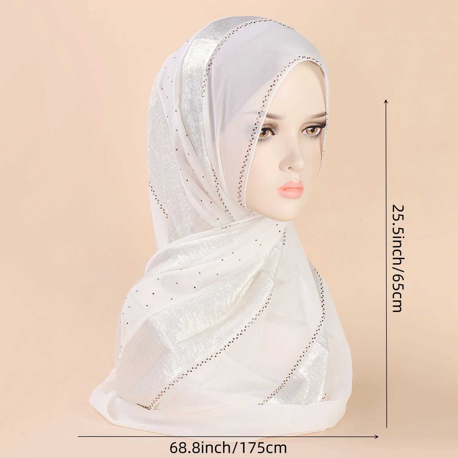 Middle East New Gold Craft Fabric Spl Chiffon Handmade Diamond Decorative Edition Muslim Wen Band Scarf Headscarf X250324