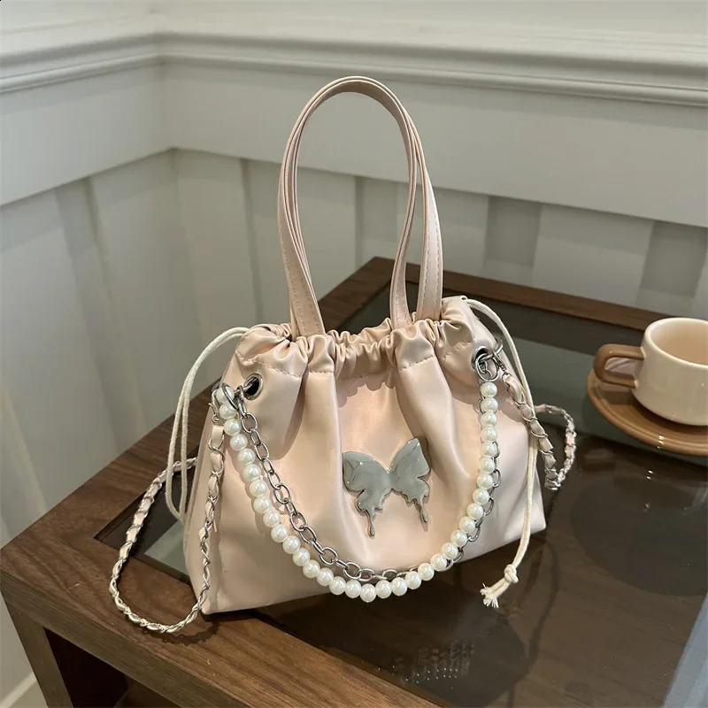 Silver Butterfly Backpack Womens Trendy Fashion Korean Pearl Chain Backpack Versatile Handbag 250318