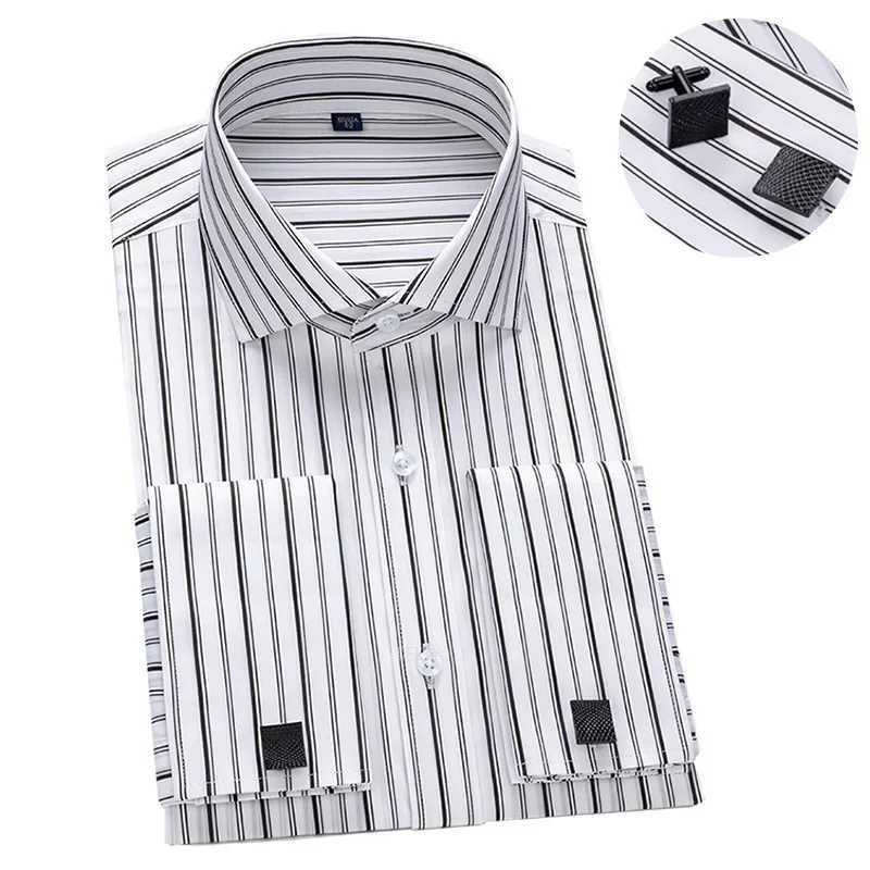 2025 Windsor collar ultra-thin dress new French shirt long sleeved business dress cufflinks striped shirt without pockets X250324
