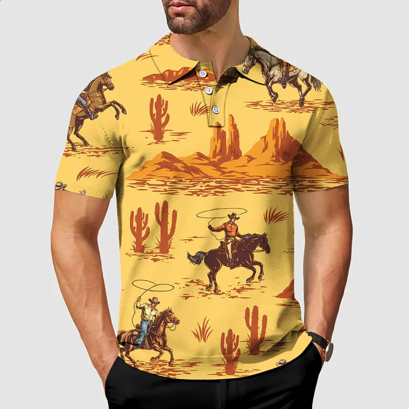 2025 Paley Pattern Mens Polo Shirt Short Sleeve Collar Soft Golf Tshirt Casual Outdoor Sports Hawaii 250311