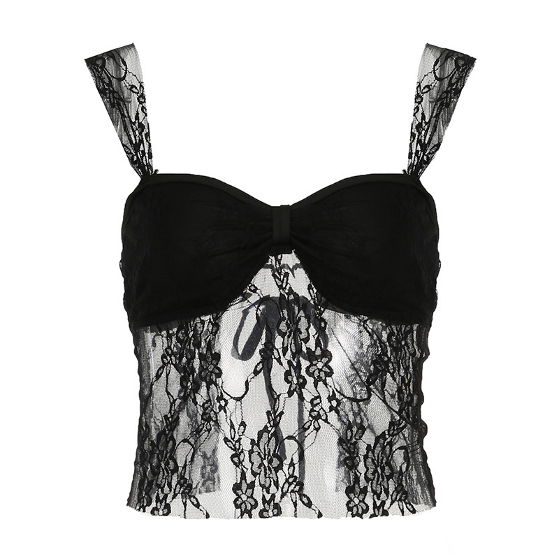 2025 New Style Sweetheart Designer Spicy Girl Shrink Waist Vest Slim Sexy Breathable Bareback Lace Vest Women's Short Top Strap